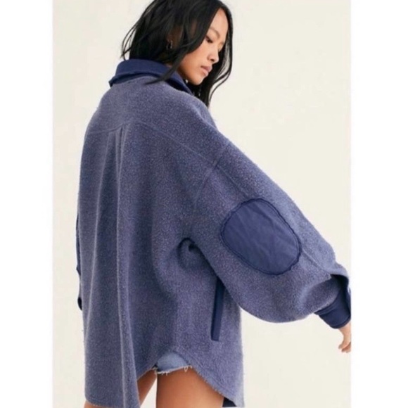 NWT Free People Blue Ruby Fleece Button Up Elbow Patch Shirt Jacket Large - Picture 5 of 8
